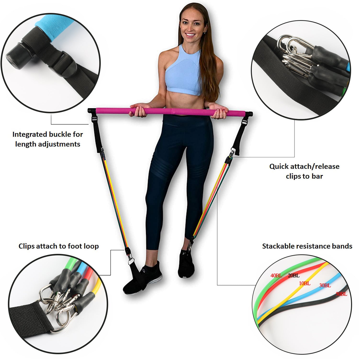 Fitness Yoga Pilates Bar Resistance Bands