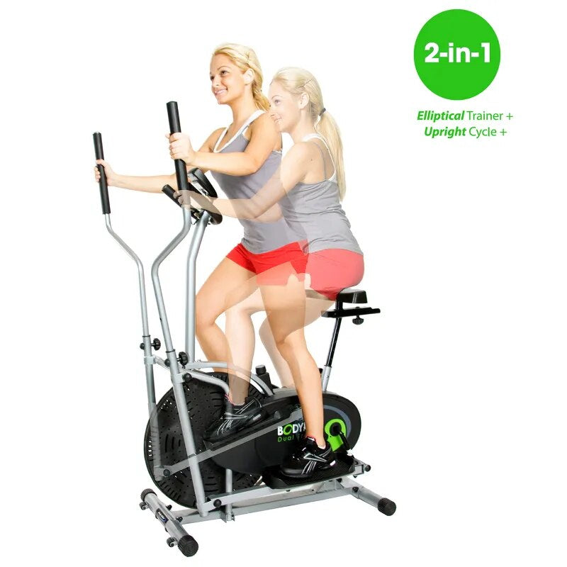 BRD2000 2 In1 Elliptical Trainer Stationary Exercise Bike LCD Display, Stride Length 12.5 Inches, Max Weight 250 Lbs.