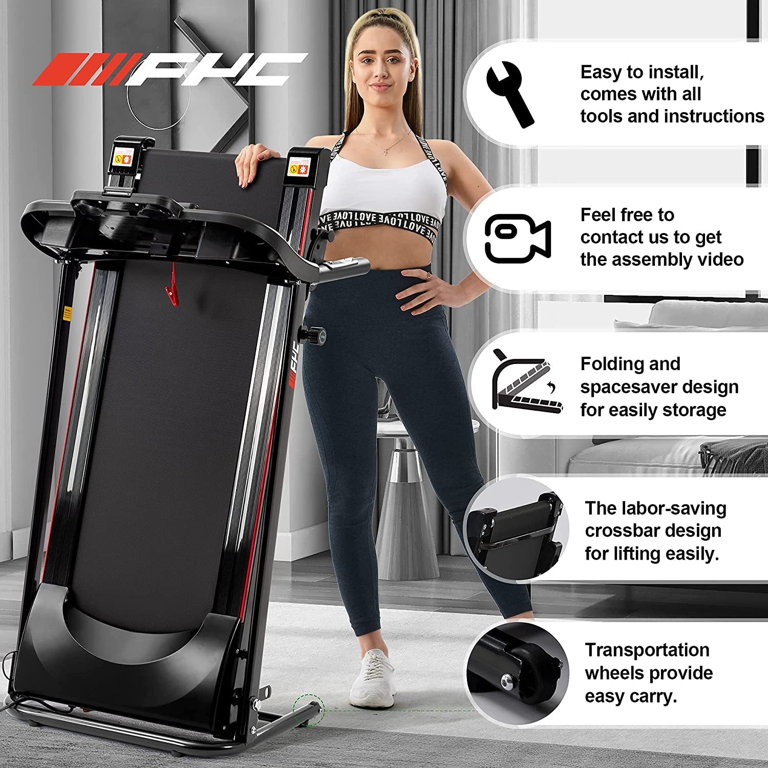 Folding Treadmills for Home with Bluetooth and Incline, 2.5HP Portable Running Machine Electric Compact Treadmills Foldable for Exercise Home Gym Fitness Walking Jogging