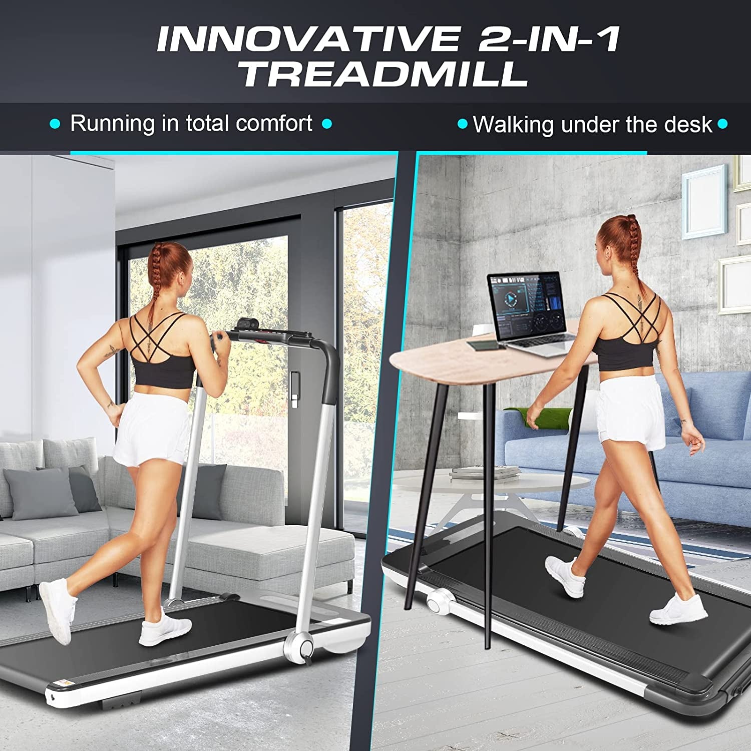 Desk Treadmill, Portable 2 in 1 Folding Treadmill for Walking Running, Electric under Desk Treadmill Machine for Home & Small Spaces & Office