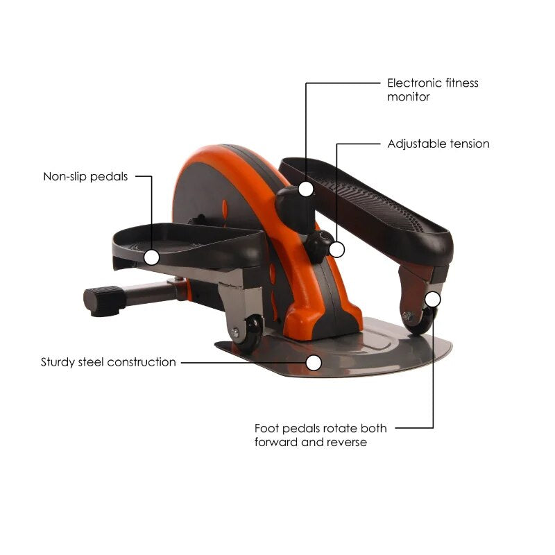 Mini Elliptical Trainer, Adjustable Tension Resistance, 250 Lb. Weight Limit, Orange