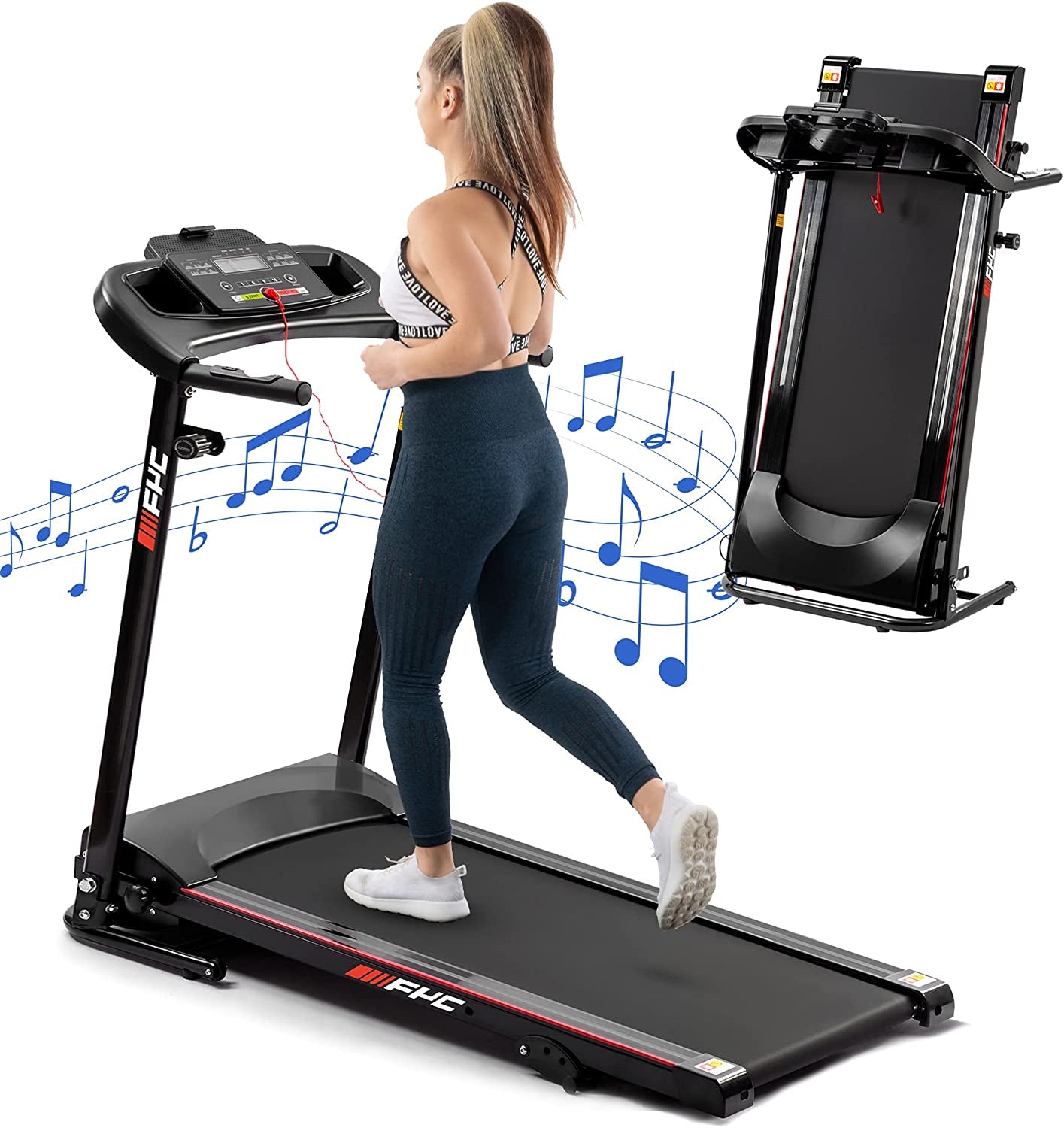 Folding Treadmills for Home with Bluetooth and Incline, 2.5HP Portable Running Machine Electric Compact Treadmills Foldable for Exercise Home Gym Fitness Walking Jogging