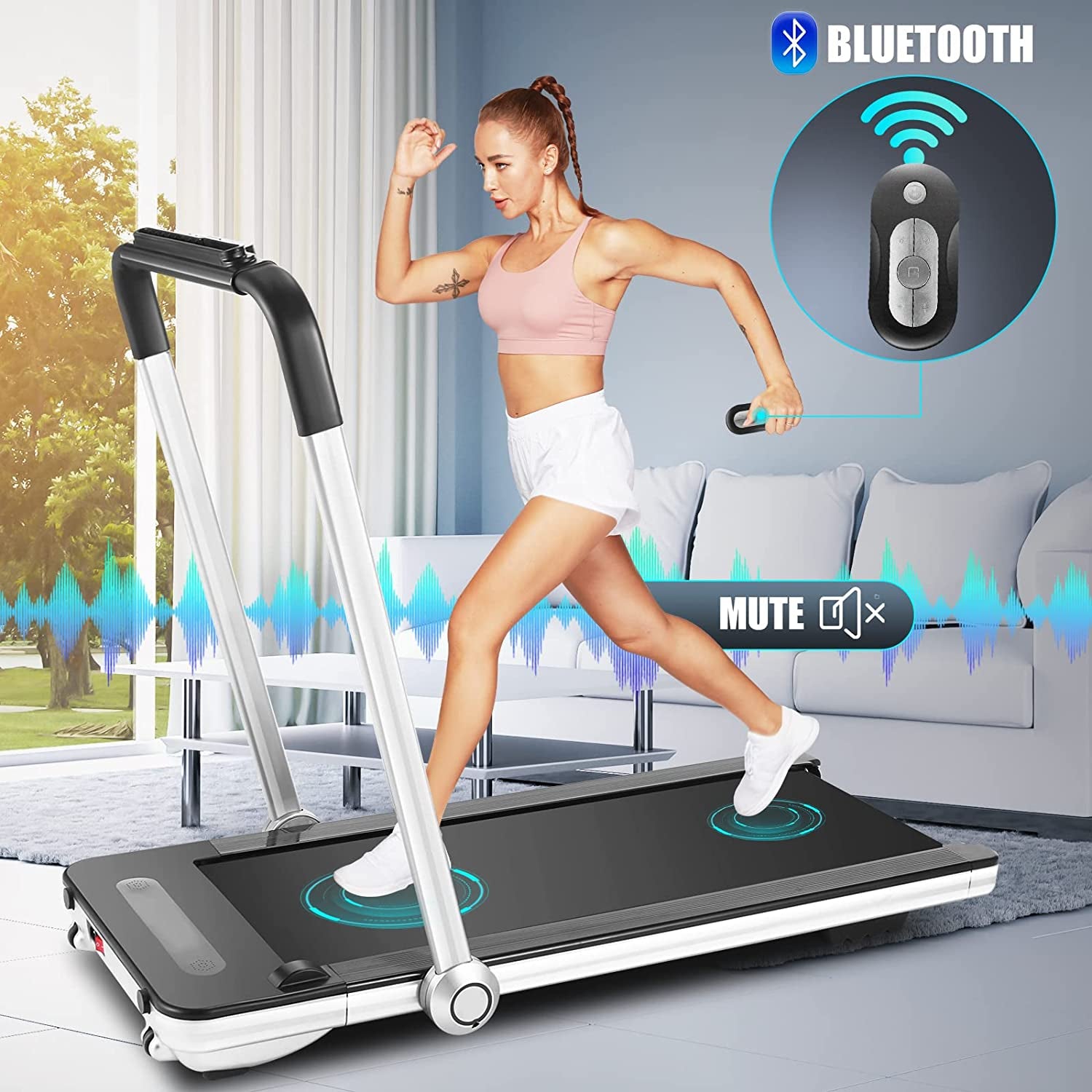 Desk Treadmill, Portable 2 in 1 Folding Treadmill for Walking Running, Electric under Desk Treadmill Machine for Home & Small Spaces & Office